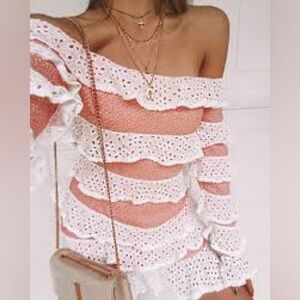 Sabo Skirt Luxe Polka Dot Off the shoulder Ruffle Mini Dress XS